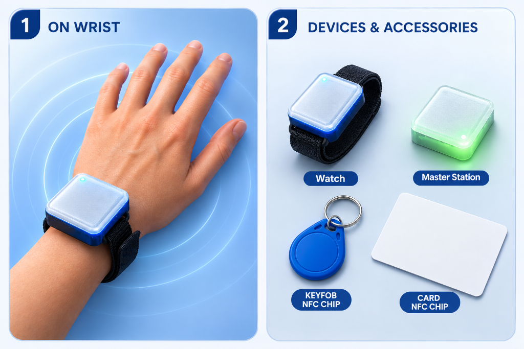 KORIM 4-O watch, Master Station, and NFC cards
